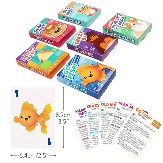 Kids Card Games 6 in 1 Set with 6 Decks Go Fish Old Maid Crazy Eights Memory with the Listed Color, Size or Set Options for Everyday Use