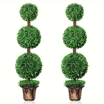 Artificial Boxwood Topiary Tree 2 Pack 3ft 4ft Faux Topiary Ball Tree Potted Plant for Front Door Porch Living Room Indoor Outdoor Decor