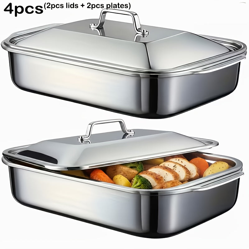 Stainless Steel Baking Sheet Pan Set with Lids, Nonstick Oven Trays & Roasting Pans for Baking Bread Desserts Seafood