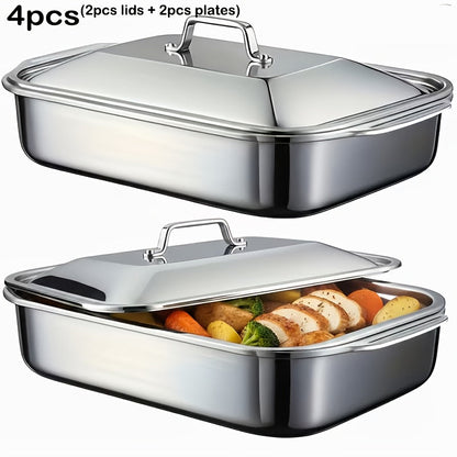 Stainless Steel Baking Sheet Pan Set with Lids, Nonstick Oven Trays & Roasting Pans for Baking Bread Desserts Seafood