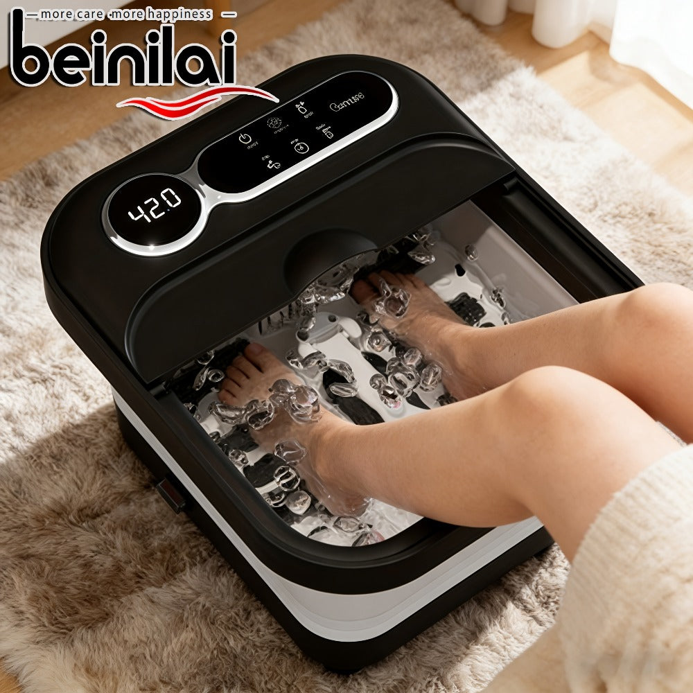 Foot Spa Massager Collapsible with Heater & Temperature Control – Foot Bath with Bubbles, 6 Massage Rollers, Vibration