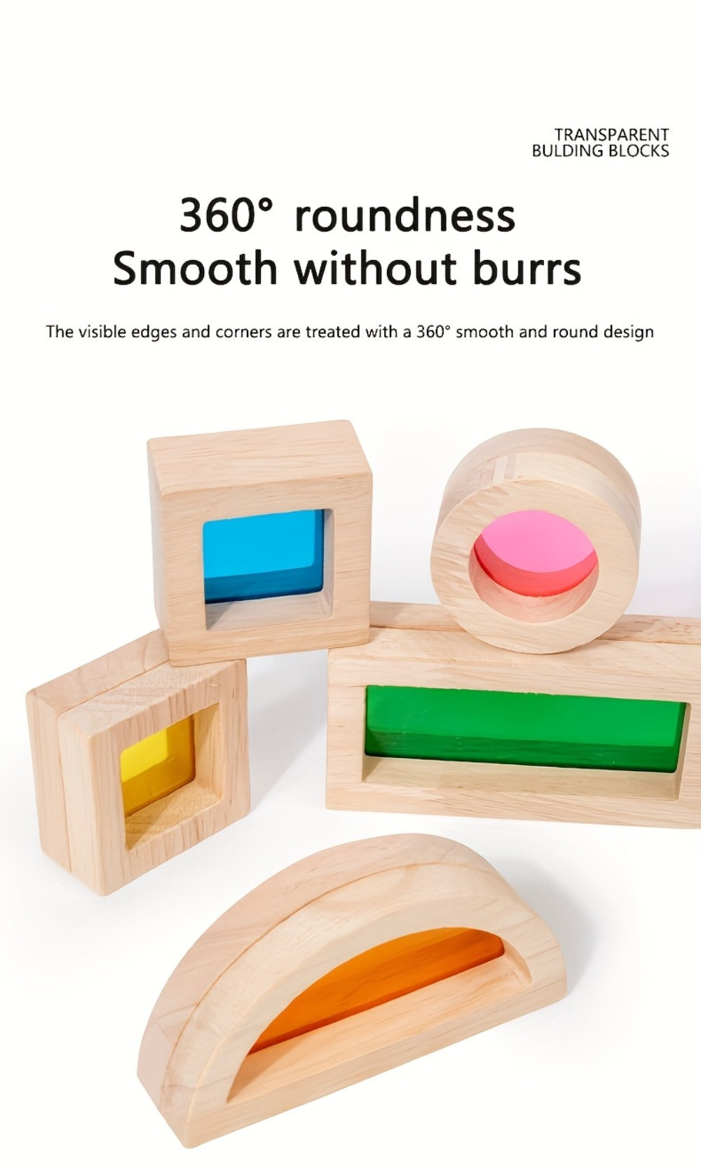 Building Block Set Translucent Acrylic Geometric Shapes with Colorful Triangle, Circle, Arch and Window Pieces