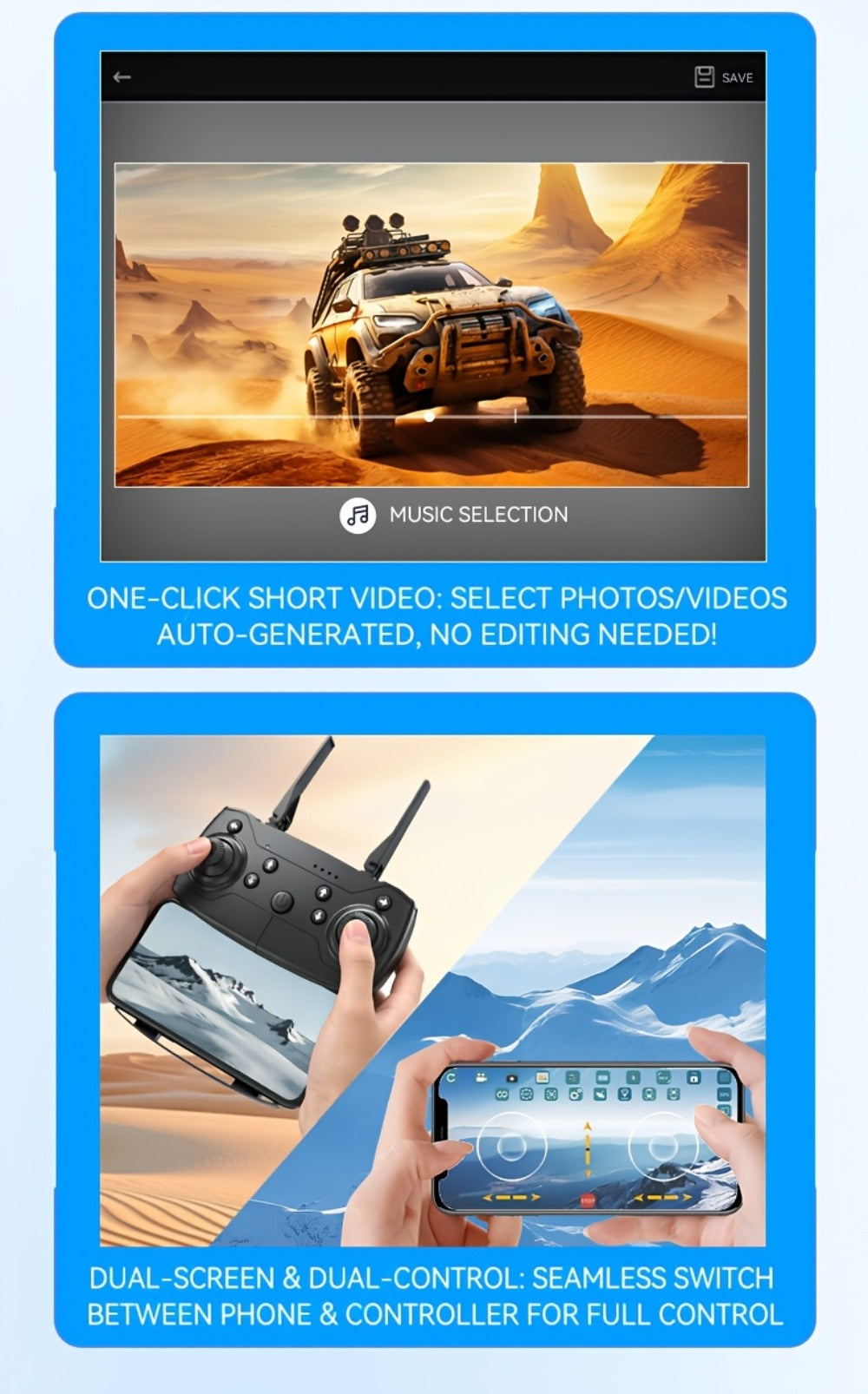 Foldable HD Camera Drone Free Storage Bag USB-C Charging 3D Flips Single or Dual Camera Built-in Screen Remote