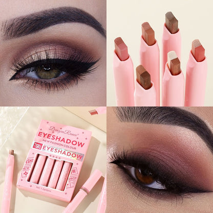Dual-Color Eyeshadow Stick Set 6pcs Waterproof Two-Tone Eye Shadow Pencil, Smudge-Proof, Non-Fading
