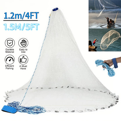 Fishing Cast Net 8FT 10FT with Real Zinc Sinker Weights, Nylon Monofilament Mesh 1.3cm, Heavy Duty Saltwater Bait Trap Net Easy Throw