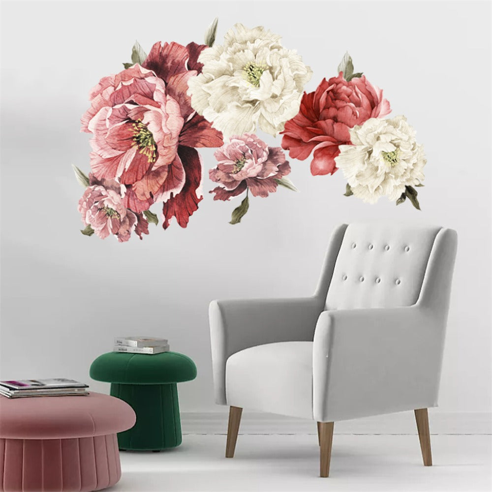 Peony Flower Window Glass Sticker – Anti-Collision Waterproof Decorative Glass Film, European Floral Wall & Window Decal for Home Decor