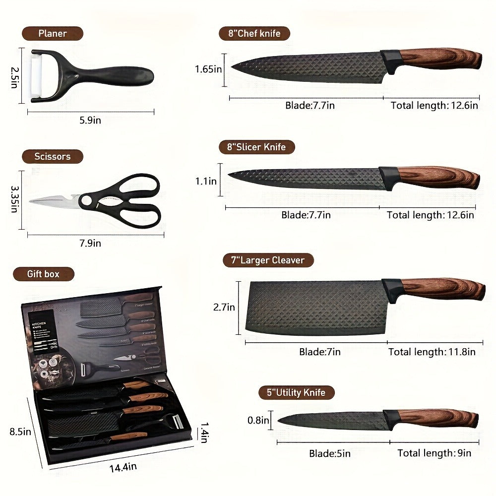 Kitchen Knife Set Professional Stainless Steel with Wooden Block – Hammer Textured Chef Knives, Self-Sharpening, Scissors Included