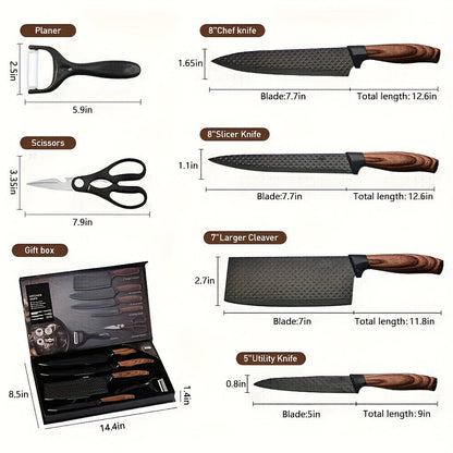 Kitchen Knife Set Professional Stainless Steel with Wooden Block – Hammer Textured Chef Knives, Self-Sharpening, Scissors Included