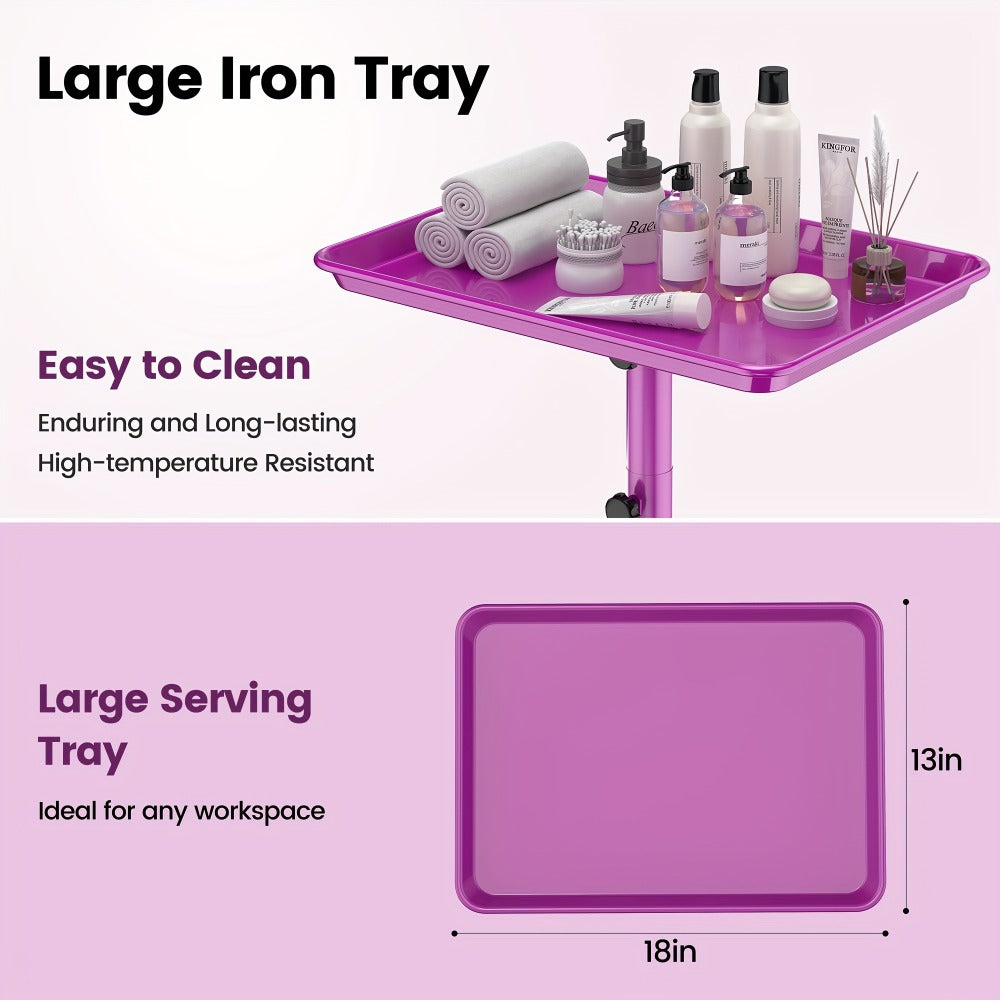 6-Color Premium Aluminum Salon Rolling Tray on Wheels – Adjustable Height Hairdresser Cart, Tattoo Tray, Spa Service Trolley for Nail Tech