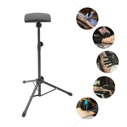 Tattoo Armrest Stand Adjustable Tripod with 15 Disposable Pads & 10 Gloves – 180° PU Padded Arm Leg Rest Portable Collapsible Support
