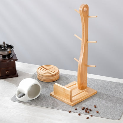 Ceramic Coffee Cup Set of 6 with Wooden Coasters & Cup Holder, 200ml Latte Cappuccino Espresso Tea Mugs