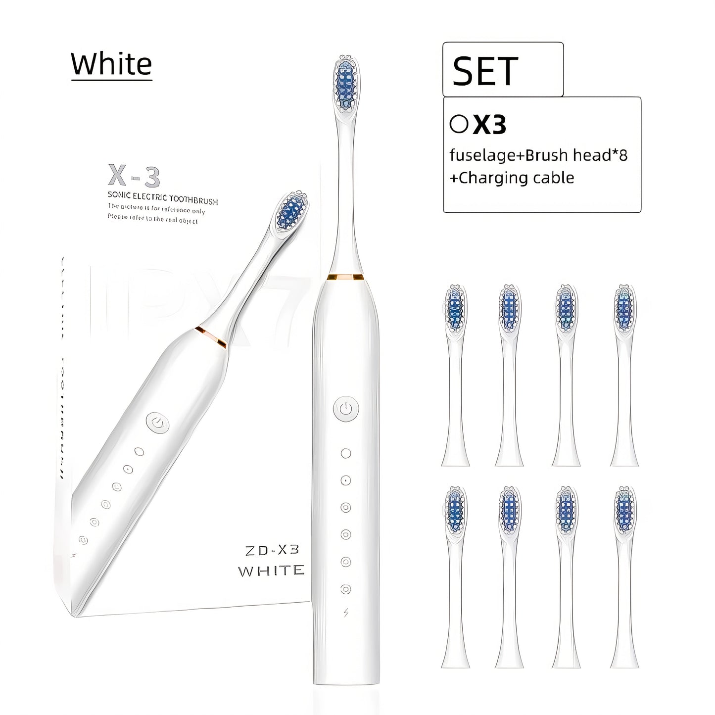 Rechargeable Electric Toothbrush 6 Cleaning Modes with 8 Brush Heads – USB Charge, Soft Bristles, Portable for Travel & Home Use