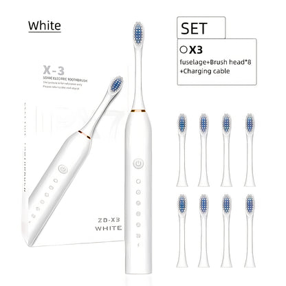 Rechargeable Electric Toothbrush 6 Cleaning Modes with 8 Brush Heads – USB Charge, Soft Bristles, Portable for Travel & Home Use
