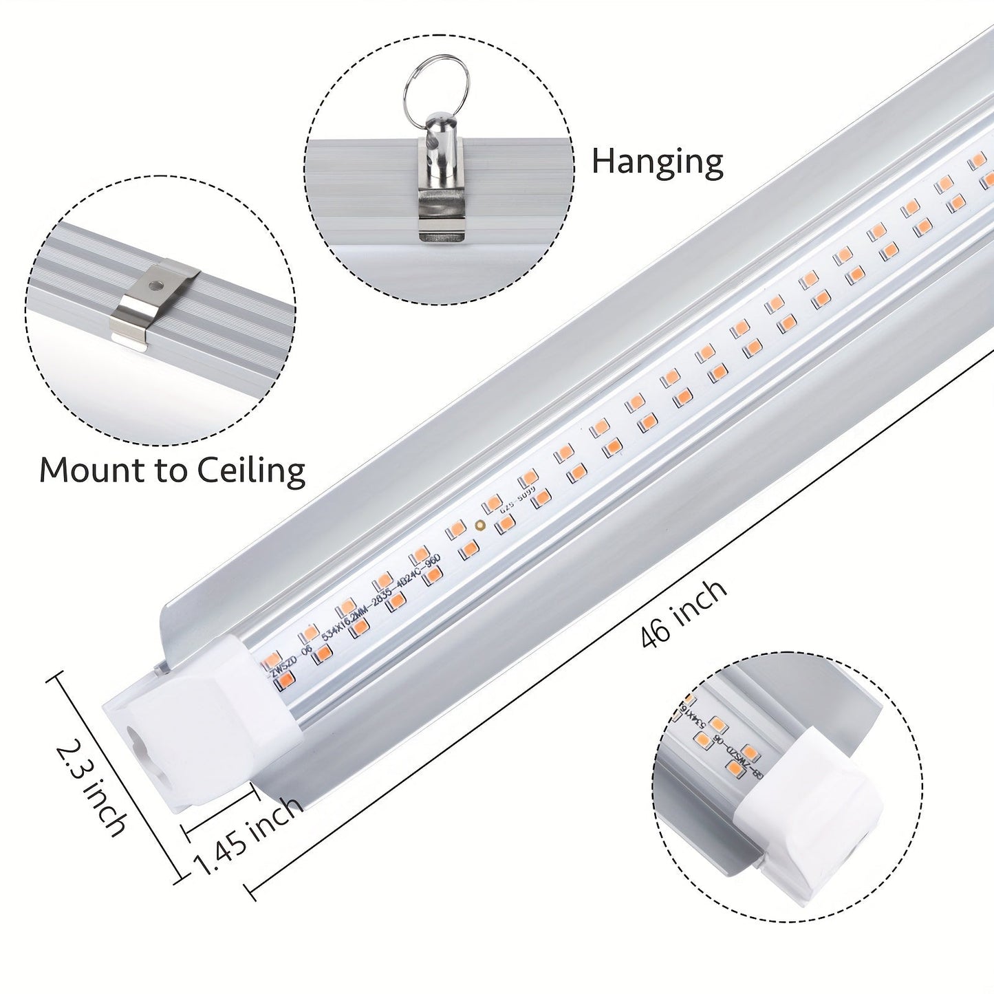 T8 Grow Light Strips 4ft 6-Pack Full Spectrum 270W, Pink White Spectrum LED 1620W Equivalent