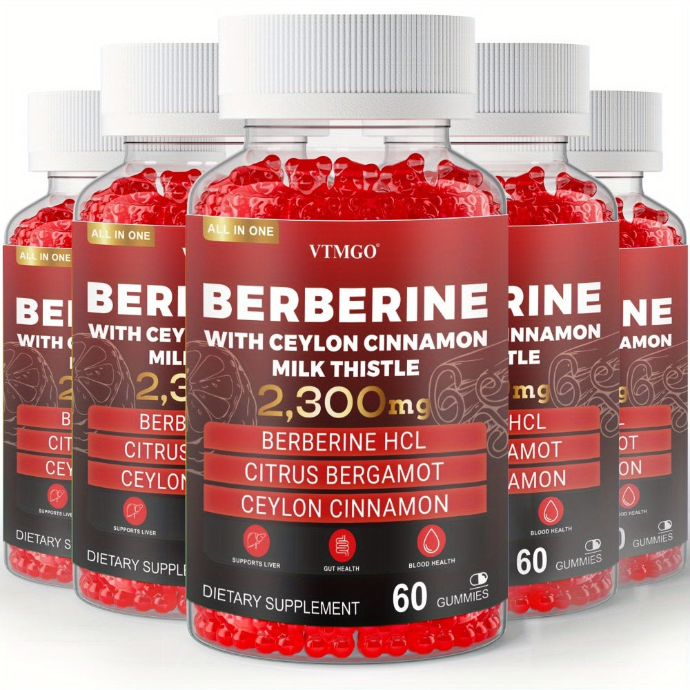 Berberine HCL Gummies 2300mg 60ct with Ceylon Cinnamon, Milk Thistle & Turmeric for Blood Sugar Balance