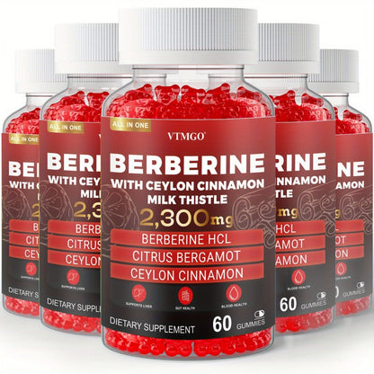 Berberine HCL Gummies 2300mg 60ct with Ceylon Cinnamon, Milk Thistle & Turmeric for Blood Sugar Balance