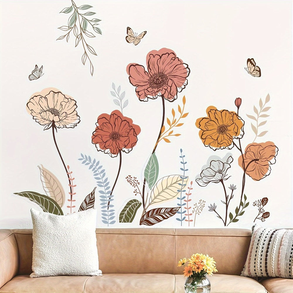 Bohemian Floral Wall Decals Self-Adhesive Wildflower Stickers for Living Room Bedroom TV Wall Art Decor