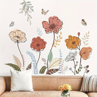 Bohemian Floral Wall Decals Self-Adhesive Wildflower Stickers for Living Room Bedroom TV Wall Art Decor