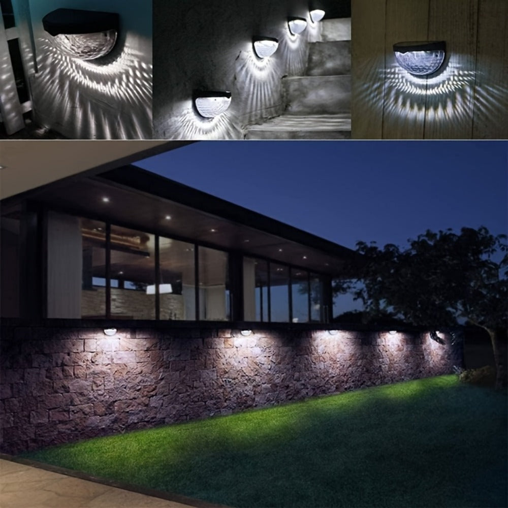Six-Piece Solar Wall Light Set with Fan-Beam Pattern, 9 x 6.5 x 5cm Black Shells and Two Light Colors