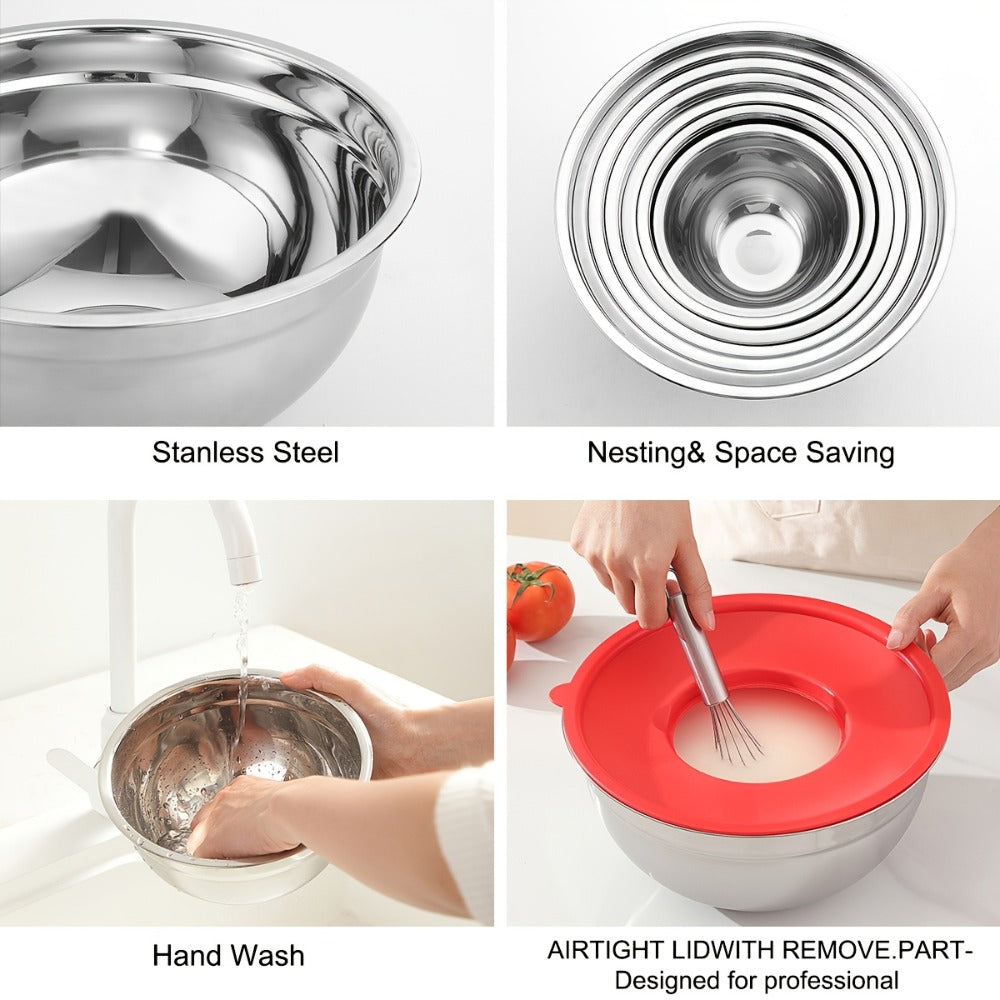 21-Piece Mixing Bowl Set with Color-Coded Lids, Three Grater Inserts and Prep Tool Assortment