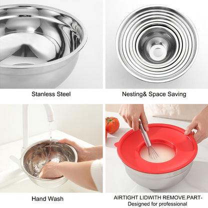 21-Piece Mixing Bowl Set with Color-Coded Lids, Three Grater Inserts and Prep Tool Assortment