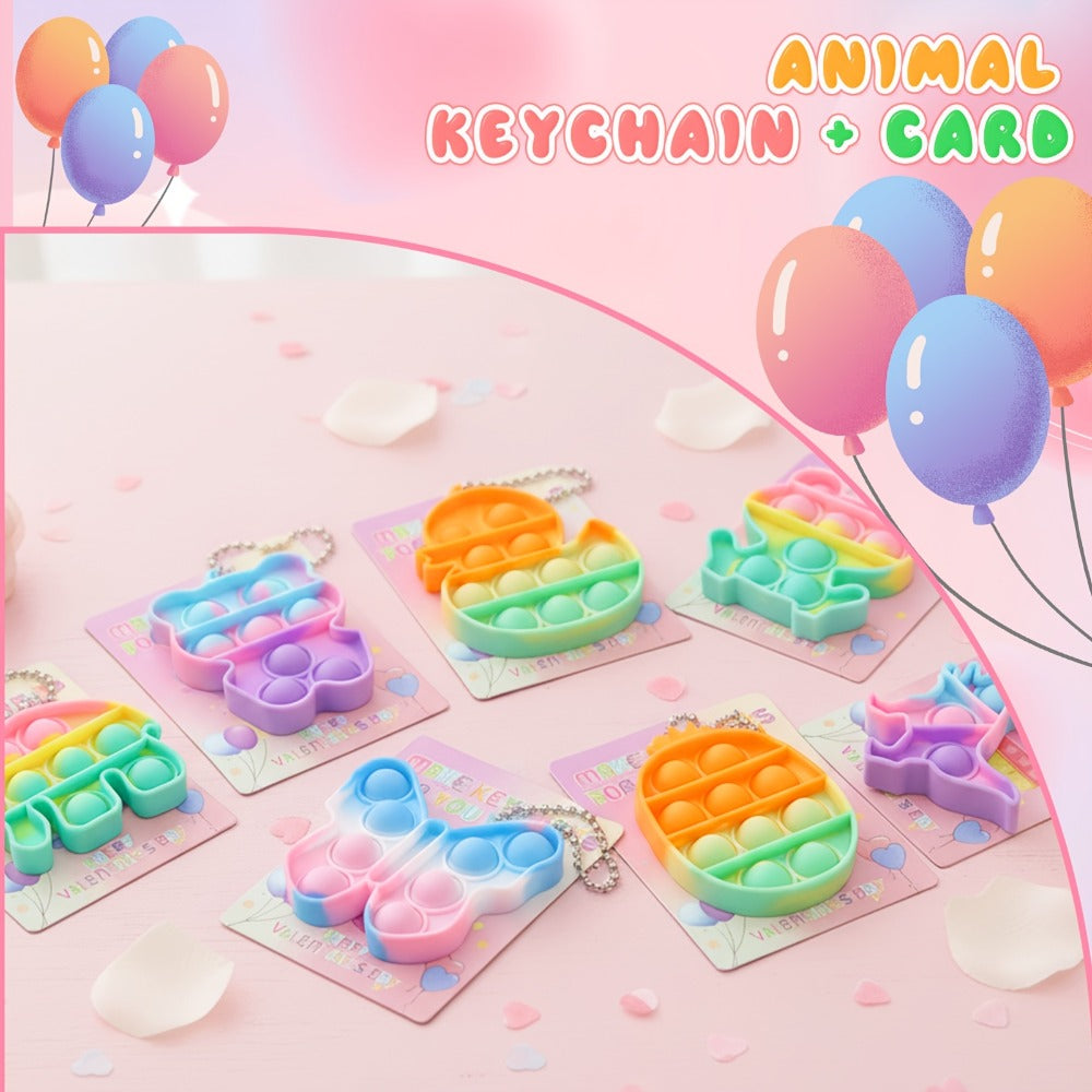 Animal Press Pop Toy Set 32/36pcs, Cute Keychain Fidget Toys for Kids, Party Favors, Classroom Rewards