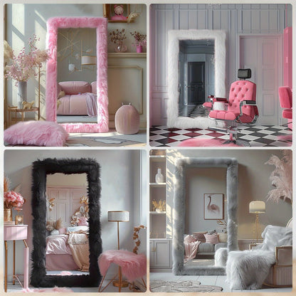 Full Length Mirror with Faux Fur Frame 24x63 Inch Leaning Floor Mirror for Bedroom Living for Entryways, Bedrooms and Living Spaces