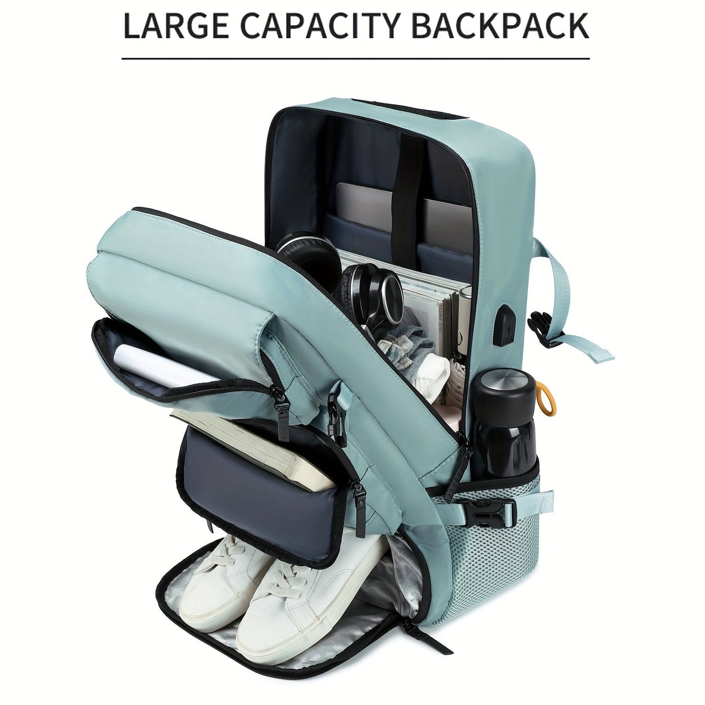 Laptop Backpack with Shoe Compartment, USB Port and Large Travel Storage in Eight Colors for Daily Use