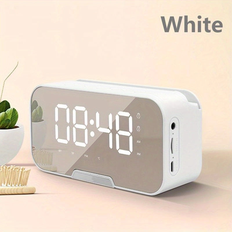 Portable Bluetooth Speaker with LED Mirror Display, Wireless Mic, FM, TF and Alarm in Three Colors