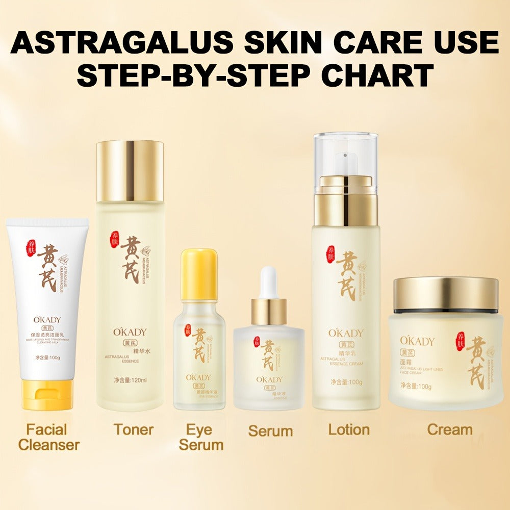 Astragalus Skincare Set 6pcs Antioxidant, Face Cream Essence Cleanser Toner Eye Cream Sleep Mask