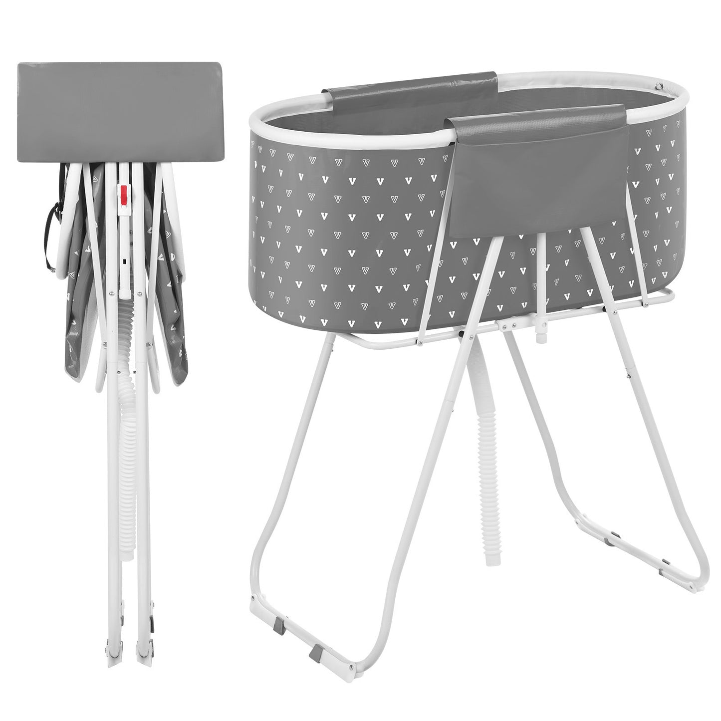 Elevated Foldable Pet Bathtub – Stand-Up Dog Grooming Tub with Carbon Steel Legs, 220 lbs Capacity & Expandable Drain Hose | 33"x18" PVC Tub