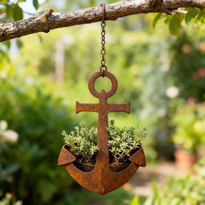 Metal Wall Hanging Planter – Rustic Anchor Plant Holder Nautical Garden Decor Iron Pot 2pcs