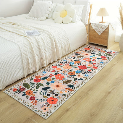 Area Rug for Bedroom, Bohemian Floral Plush Runner with Four Machine-Washable Sizes for Bedroom or Kitchen