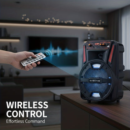 8-Inch Bluetooth Party Speaker with LED Lights & Wired Microphone, TWS Stereo Bass Boost, FM Radio