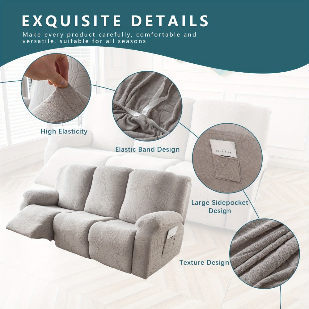Sofa Cover Big-Leaf Jacquard High-Stretch Recliner Slipcover for 1, 2 or 3 Seats and Console Loveseats
