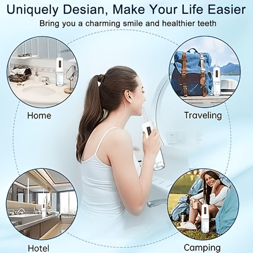 Water Flosser Cordless 270ml Oral Irrigator with Adjustable Pressure, 360-Degree Nozzle, Four Tips and USB Charging