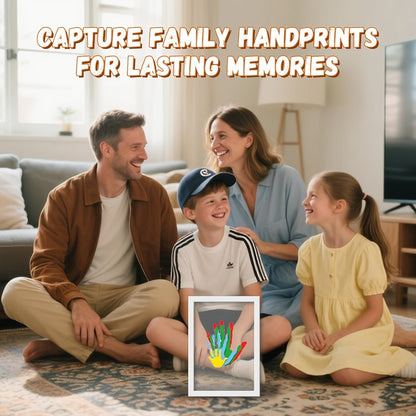 Family Handprint Kit with 4 Slots & 6 Colors, Memory Frame Keepsake Gift for Entryways, Bedrooms and Living Spaces