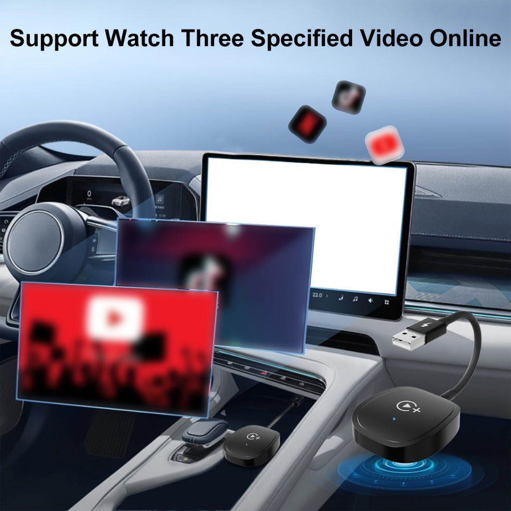 Cable-Attached Wireless CarPlay or Android Auto Adapter with Three Checkout Identities Pictured