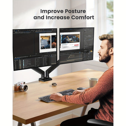 Dual Monitor Stand for 32 Inch Screens, Full Motion Dual Monitor Arm with 180° Swivel Tilt 360° Rotation
