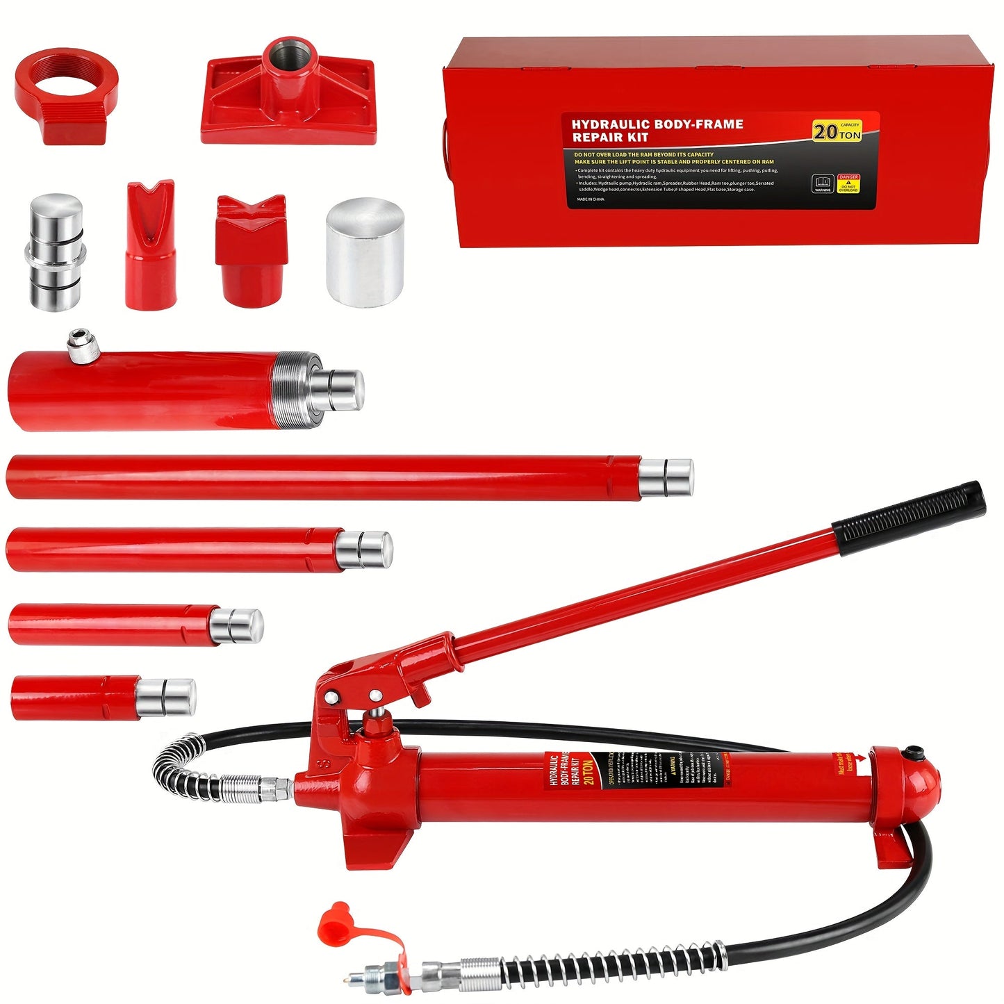 Porta Power Hydraulic Jack Kit 4 / 10 / 20 Ton, High Carbon Steel Body Repair Ram Set for Pulling Pushing Lifting Bending Straightening