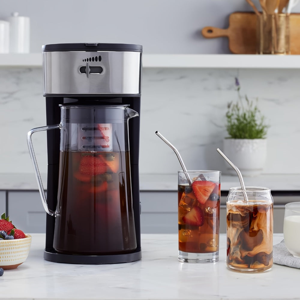 Iced Tea & Coffee Maker 3 QT Pitcher with Reusable Filter Basket, Adjustable Brew Strength, Cold Brew Machine for Iced Tea