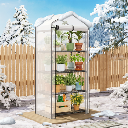 Garden Greenhouse Shelves 3/4-Layer Iron Frame with Durable PE Cover, Portable Indoor Outdoor Plant Greenhouse for Seedlings