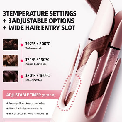 Automatic Rotating Curling Iron 4 Temperature Settings 40M Negative Ion Ceramic Barrel, for Home, Travel and Salon Hair Styling