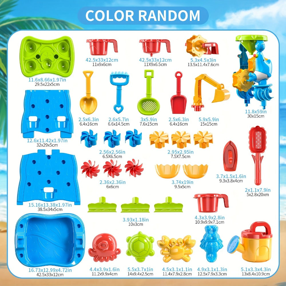 Water Play Table for Kids Double-Sided Waterfall & Beach Sand Zone, Outdoor Sensory Activity Toy for Toddlers Ages 3+