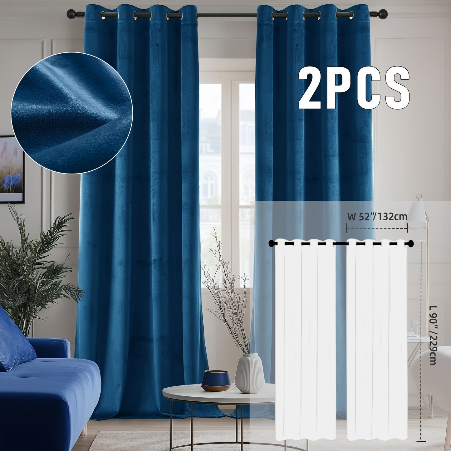 Velvet Room Darkening Curtains 2 Panels, Grommet Top Thermal Insulated Soundproof Blackout Curtains for Living Room Bedroom