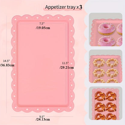 Five-Piece Cupcake Stand Set with Two Three-Tier Square Towers and Three Appetizer Trays in Pink or White