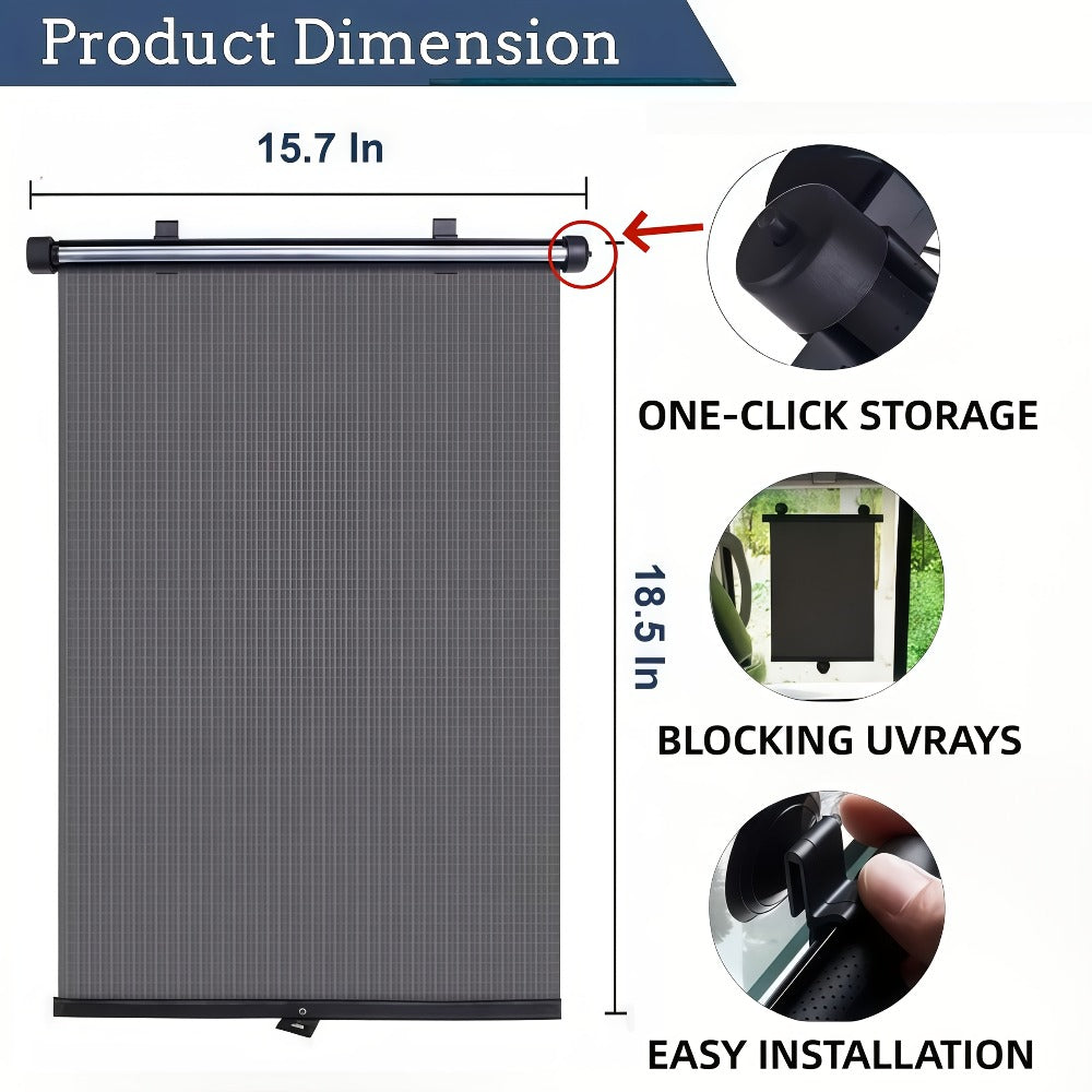 Car Window Curtains 2pcs Retractable PVC Side Window Shades One-Click Storage UV Block Anti-Glare Heat Shield Easy Install Suction Cup Hook