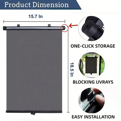 Car Window Curtains 2pcs Retractable PVC Side Window Shades One-Click Storage UV Block Anti-Glare Heat Shield Easy Install Suction Cup Hook
