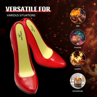 Red High-Heel Shoe Refillable Butane Lighter with Adjustable Soft Flame and Metal Body Design