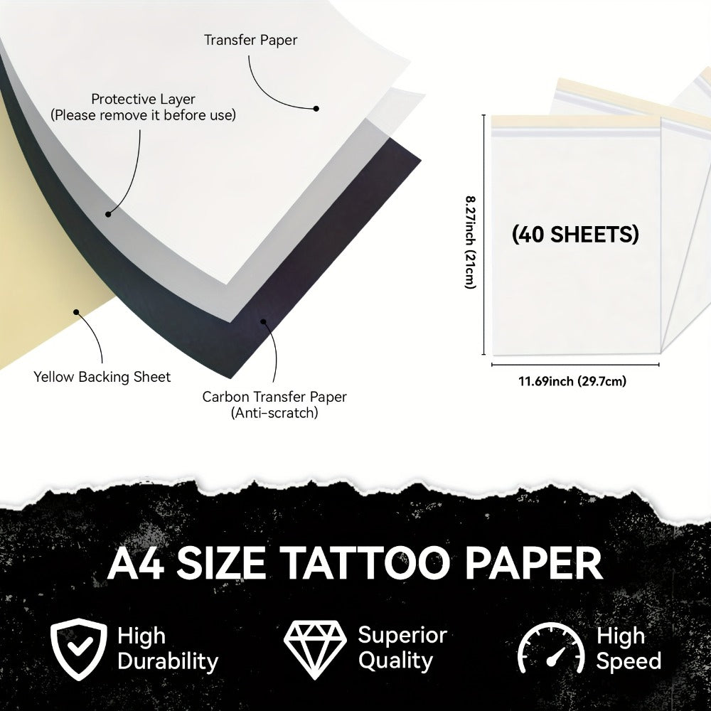 Thermal Tattoo Transfer Paper 40 Sheets Peripage Ink-Free A4 Stencil Paper High Definition Fast Imaging for Tattoo Stencil Printer